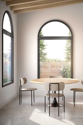 Dining area with Marvin Essential Round Top windows