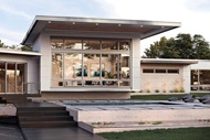 Exterior of home with Marvin Modern casement and awning windows and Multi-slide Door 